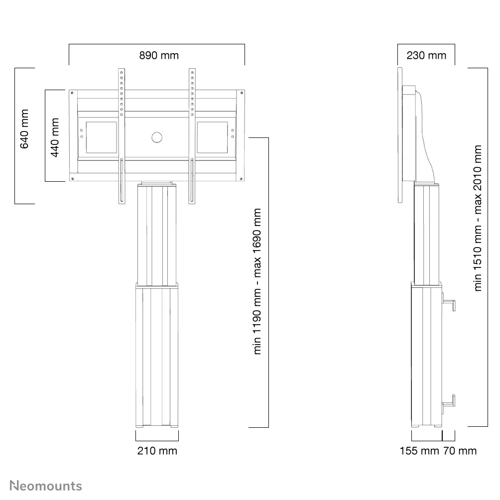 Neomounts MOTORIZED RAL9005 SLVR 42-100IN 200X200/1200X600 150KG+BRACKETS – image 7