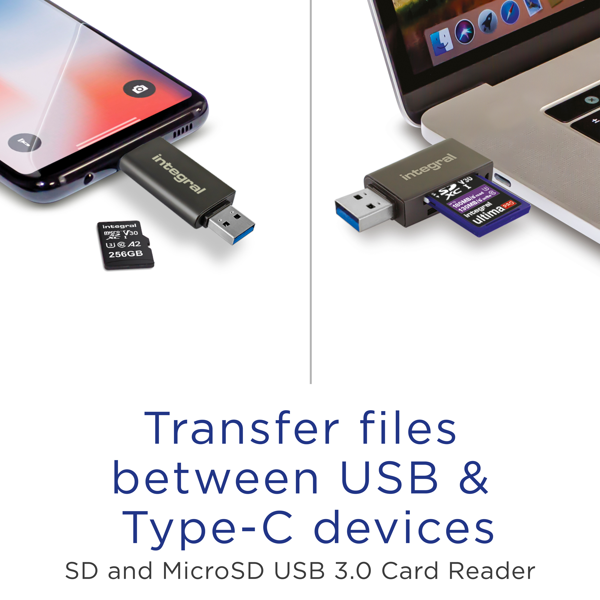 Integral USB 3.0 CARD READER TYPE A & TYPE C DUAL SLOT SD MICRO SD A2 ETAIL – image 2