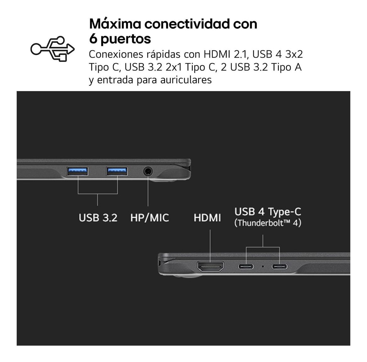 Portátil - LG 14ZD90T-G.AX88B, 14" WUXGA, Intel® Core™ Ultra 7-255H, 13 TOPS, 32 GB RAM, 1 TB SSD, Arc™ GPU, Sin sistema operativo - imagen 10