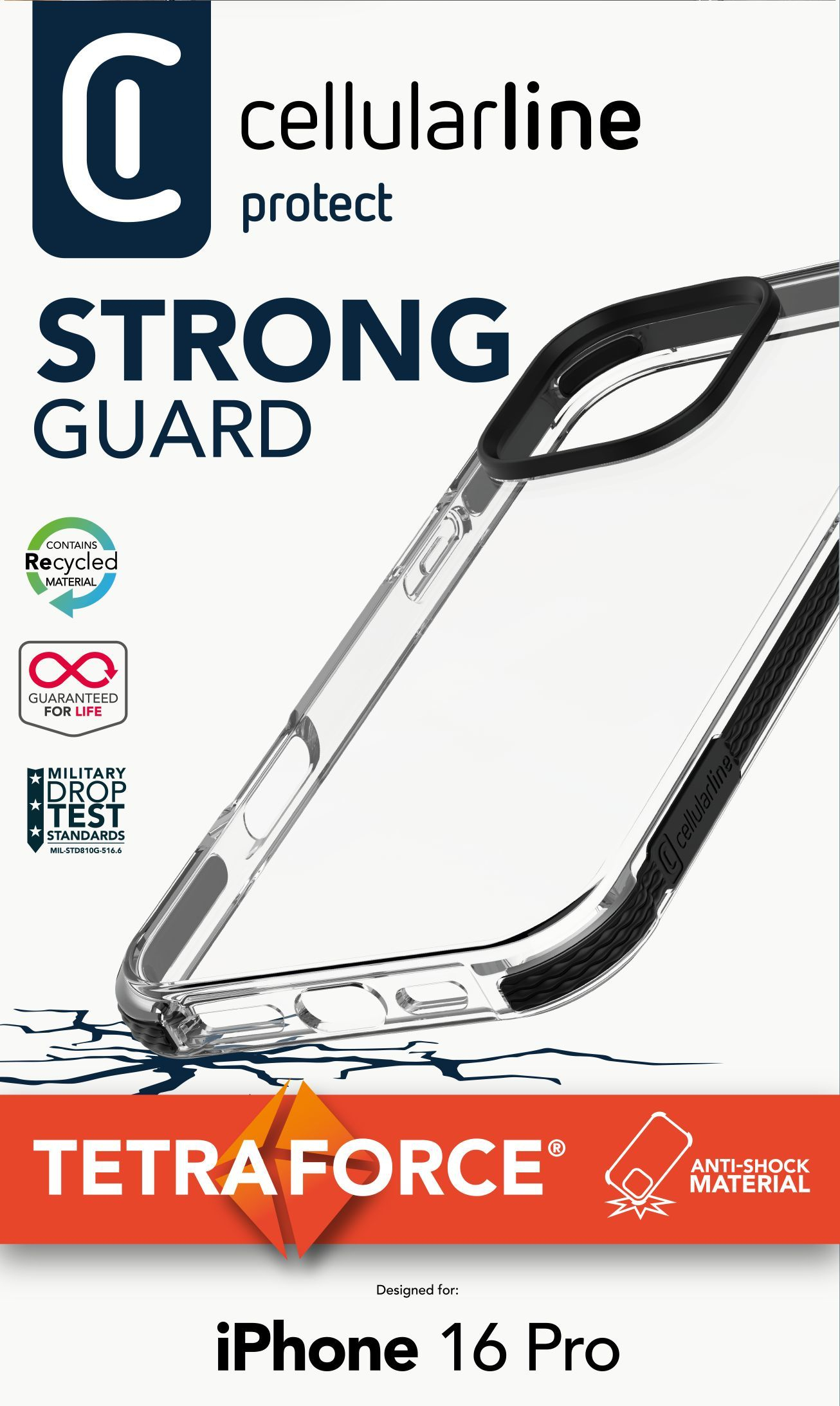 Tetra Force Strong Guard - iPhone 16 Pro Ultraverstärkte, stoßdämpfende Schutzhülle mit integrierter antibakterieller Microban®-Technologie