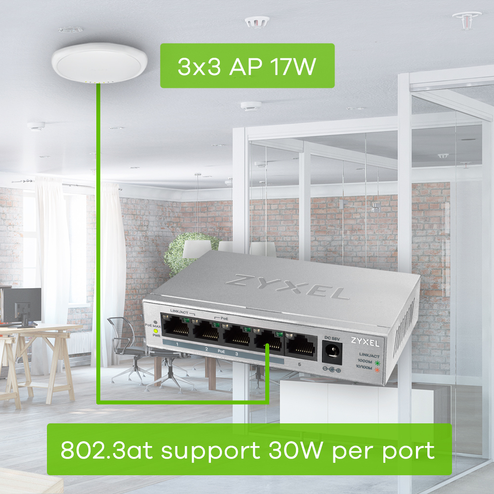 Zyxel GS1005HP Unmanaged Gigabit Ethernet (10/100/1000) Power over Ethernet (PoE) Silver – image 5