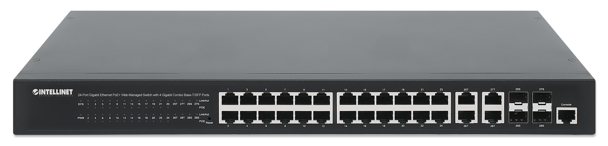 Intellinet 24-Port Gigabit Ethernet PoE+ Web-Managed Switch with 4 Gigabit Combo Base-T/SFP Ports, IEEE 802.3at/af Power over Ethernet (PoE+/PoE) Compliant, 370 – image 3
