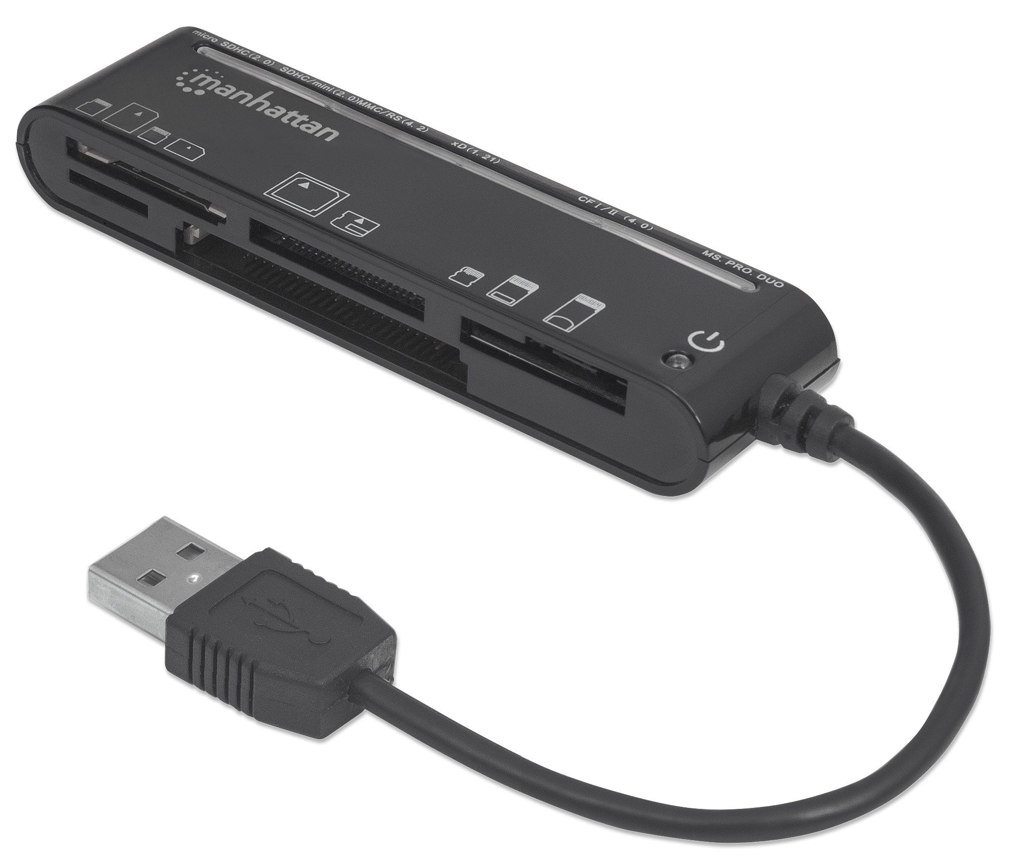 Manhattan USB-A Multi-Card Reader/Writer, 480 Mbps (USB 2.0), 79-in-1, Slim, Hi-Speed USB, Windows or Mac, Black, Three Year Warranty, Blister