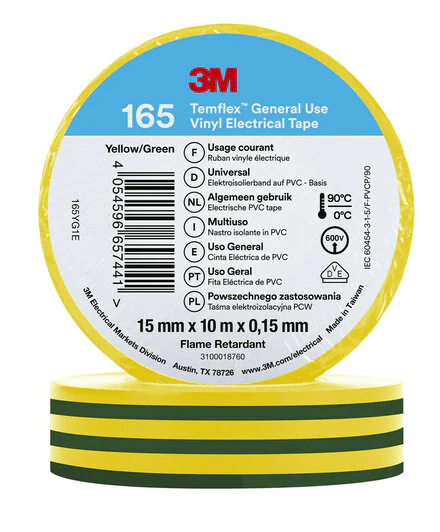 شريط كهربائي 3M 165YG1E أصفر 10 م × 15 مم PVC