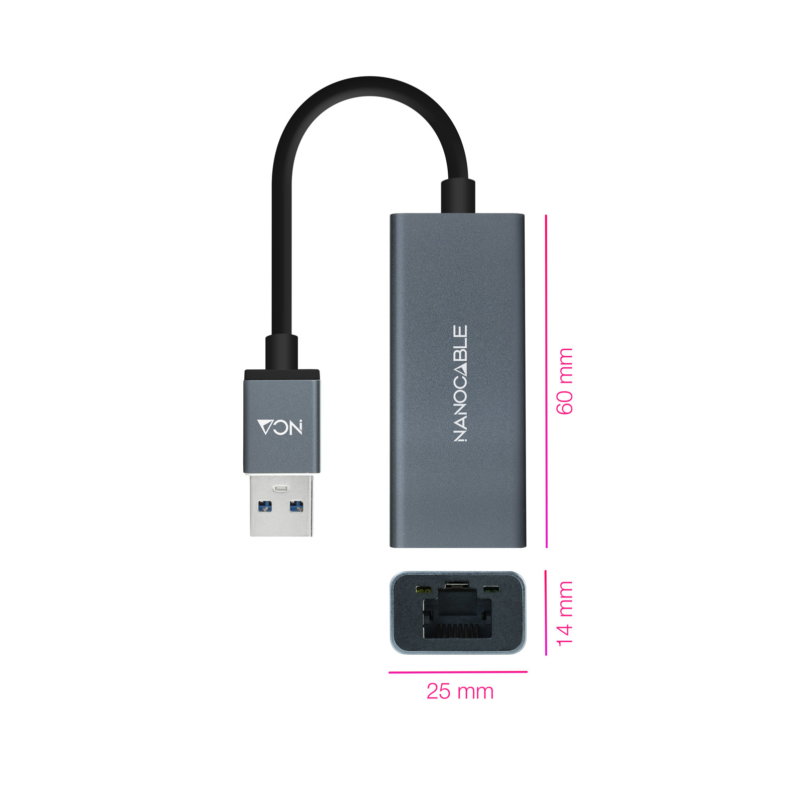 صورة بطاقة شبكة إيثرنت سلكية USB من Nanocable 10.03.0405، 1000 ميجابت/ثانية، رمادي