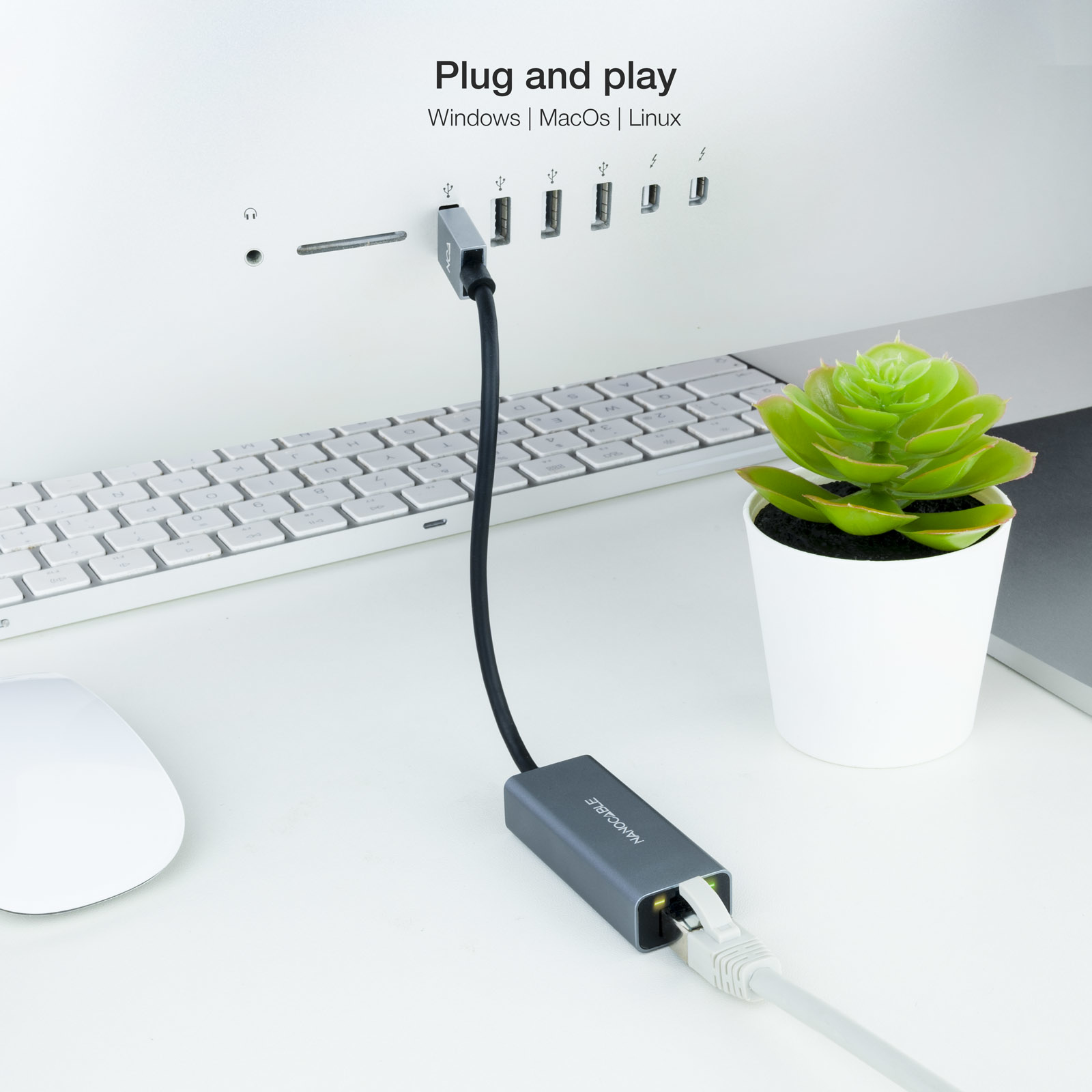 صورة بطاقة شبكة إيثرنت سلكية USB من Nanocable 10.03.0405، 1000 ميجابت/ثانية، رمادي