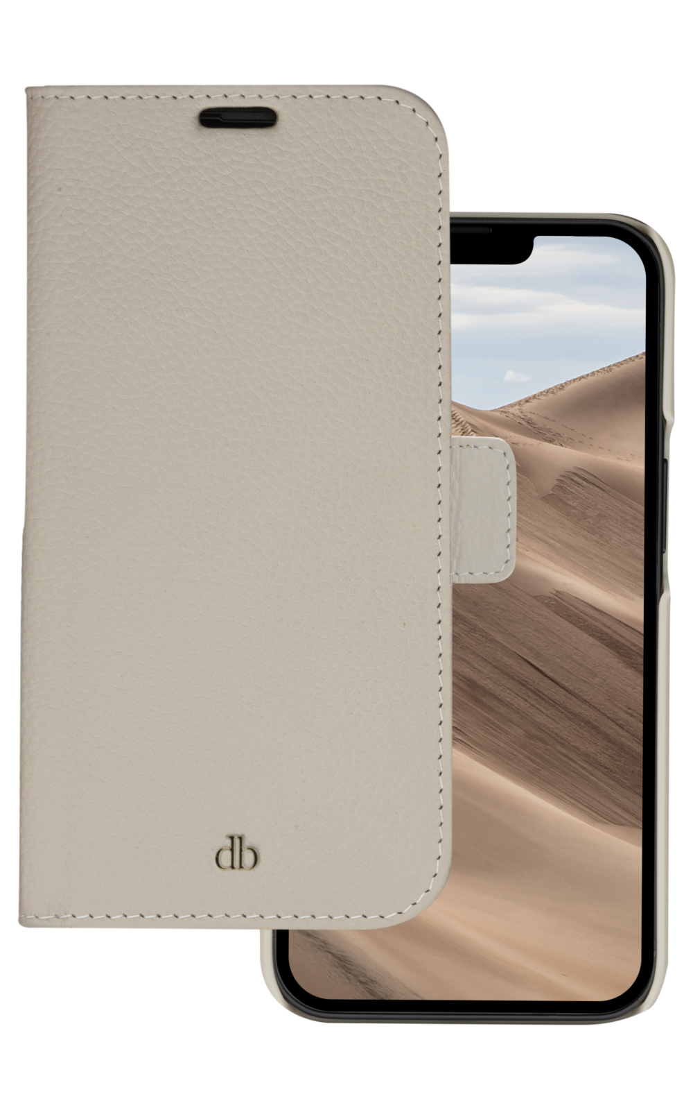 dbramante1928 New York - Flip cover for mobile phone - pebbled full-grain sustainable leather - sand dune - for Apple iPhone 14