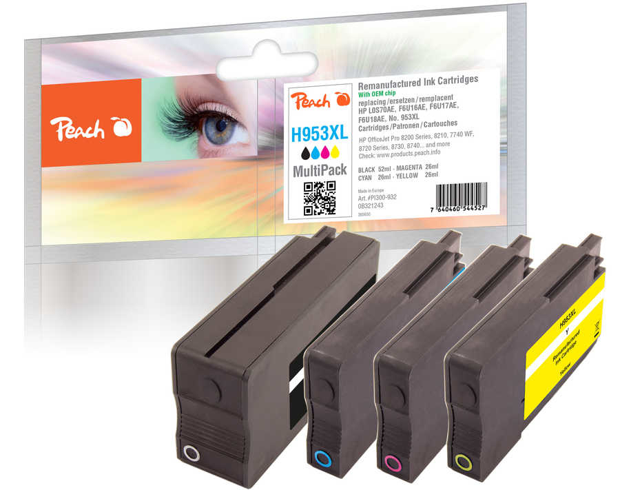 Peach PI300-932 cartuccia d'inchiostro 4 pz Compatibile Resa elevata (XL) Nero, Ciano, Magenta, Giallo