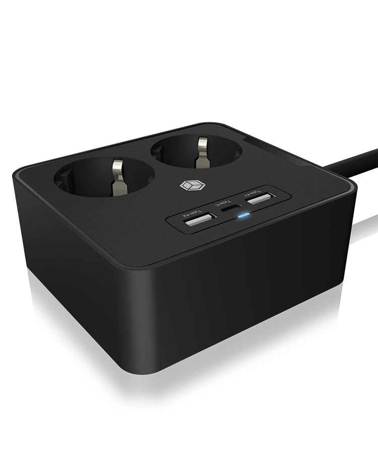 Resim ICY BOX IB-MPS2220B-CH 2'li Priz ve 3 USB'li Güç Kaseti
