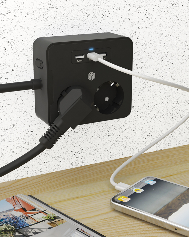 Resim ICY BOX IB-MPS2220B-CH 2'li Priz ve 3 USB'li Güç Kaseti