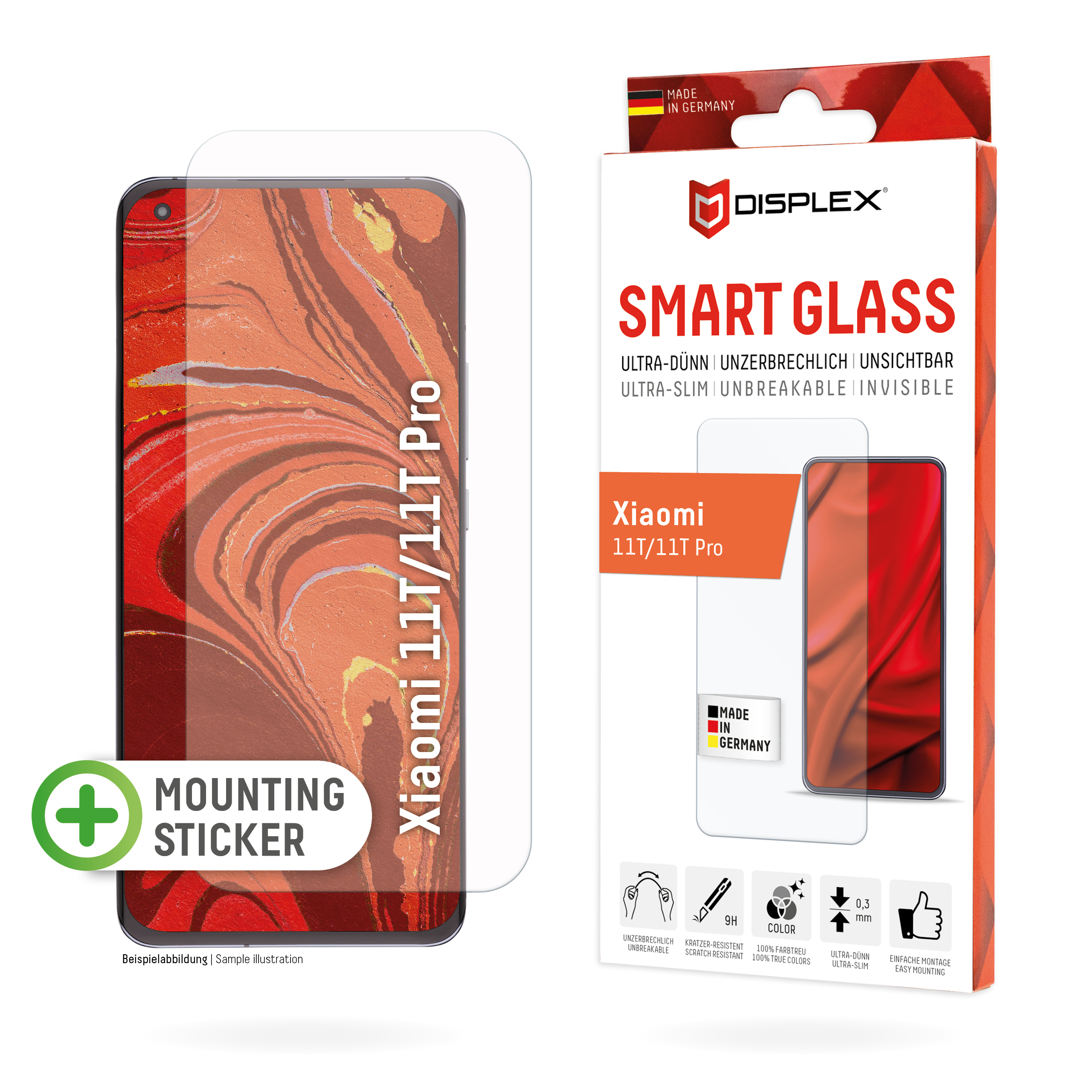 Displex Smart Glass (9H) for Xiaomi 11T/11T Pro, Mounting Sticker, unbreakable, ultra-slim, invisible