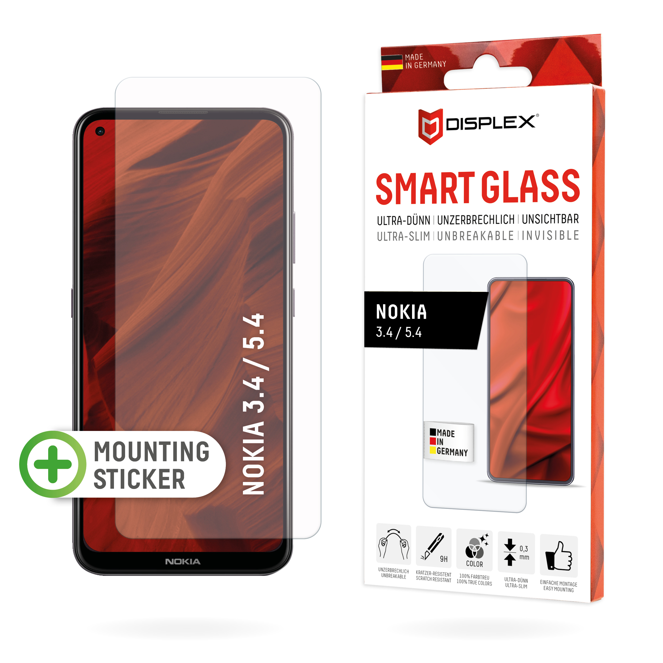 Displex Smart Glass (9H) for 3.4/5.4, Mounting Sticker, unbreakable, ultra-slim, invisible
