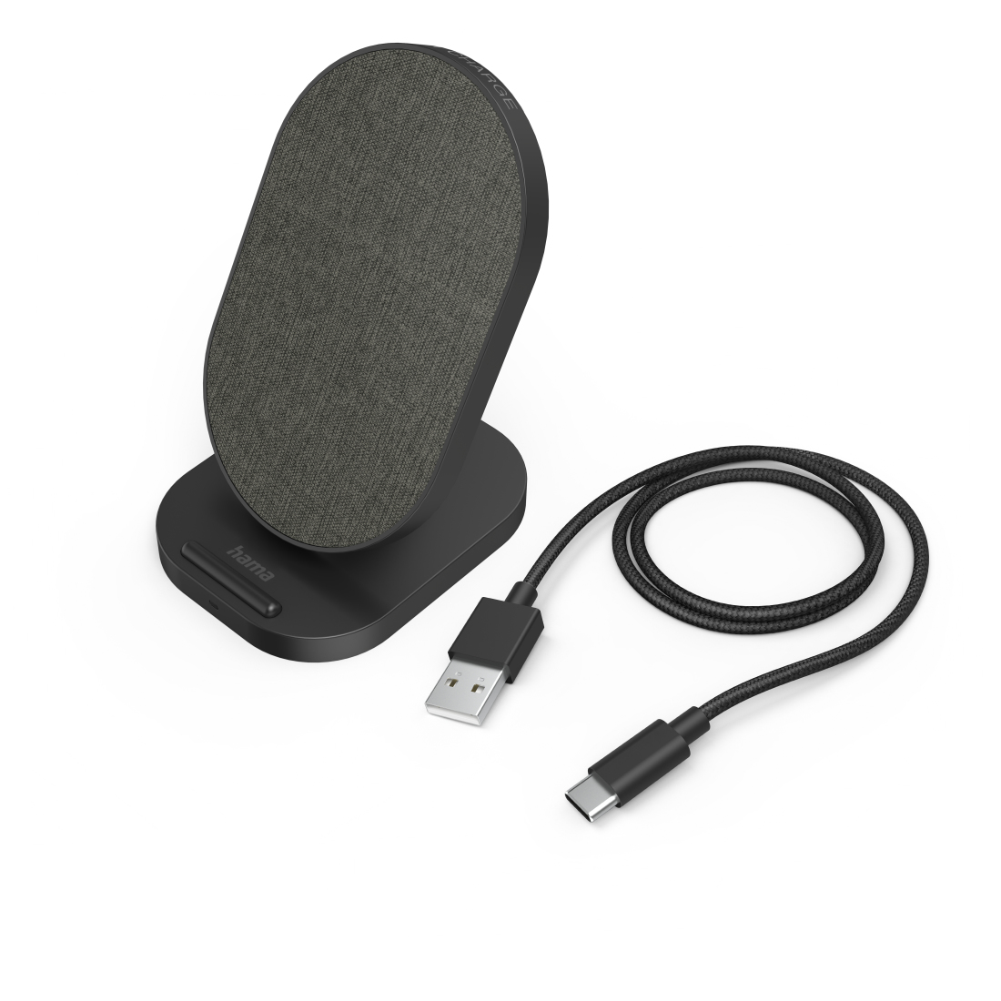 صورة شاحن لاسلكي Hama QI-FC15S-Fab، كيبل USB-C بطول 1.5 متر، أسود
