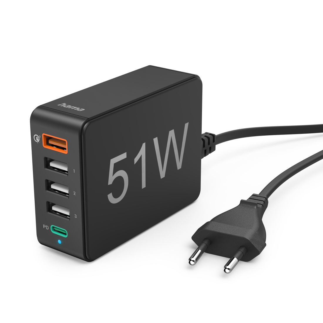 شاحن Hama 00201630 داخلي، خرج 12 فولت، كابل USB-C بطول 1.2 متر، أسود
