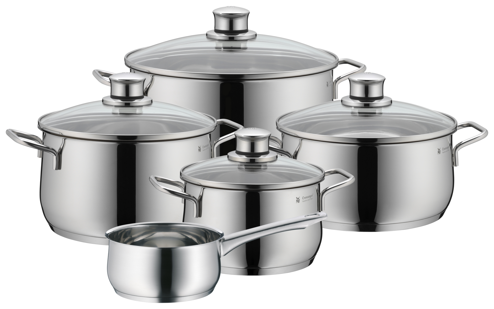 WMF Diadem Plus, 5-teilig Topf-Set Cromargan®: Edelstahl Rostfrei 18/10 und hochwertigem Glas