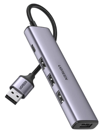 20805 HUB USB-A 30 Multipuertos / 4 Puertos USB-A 30 5Gbps / Cable 20 cm / Ideal para Transferencia de Datos / Entrada Tipo C para alimentar equipos de mayor consumo como discos duros / 4 en 1 / Carcasa de Aluminio 20805