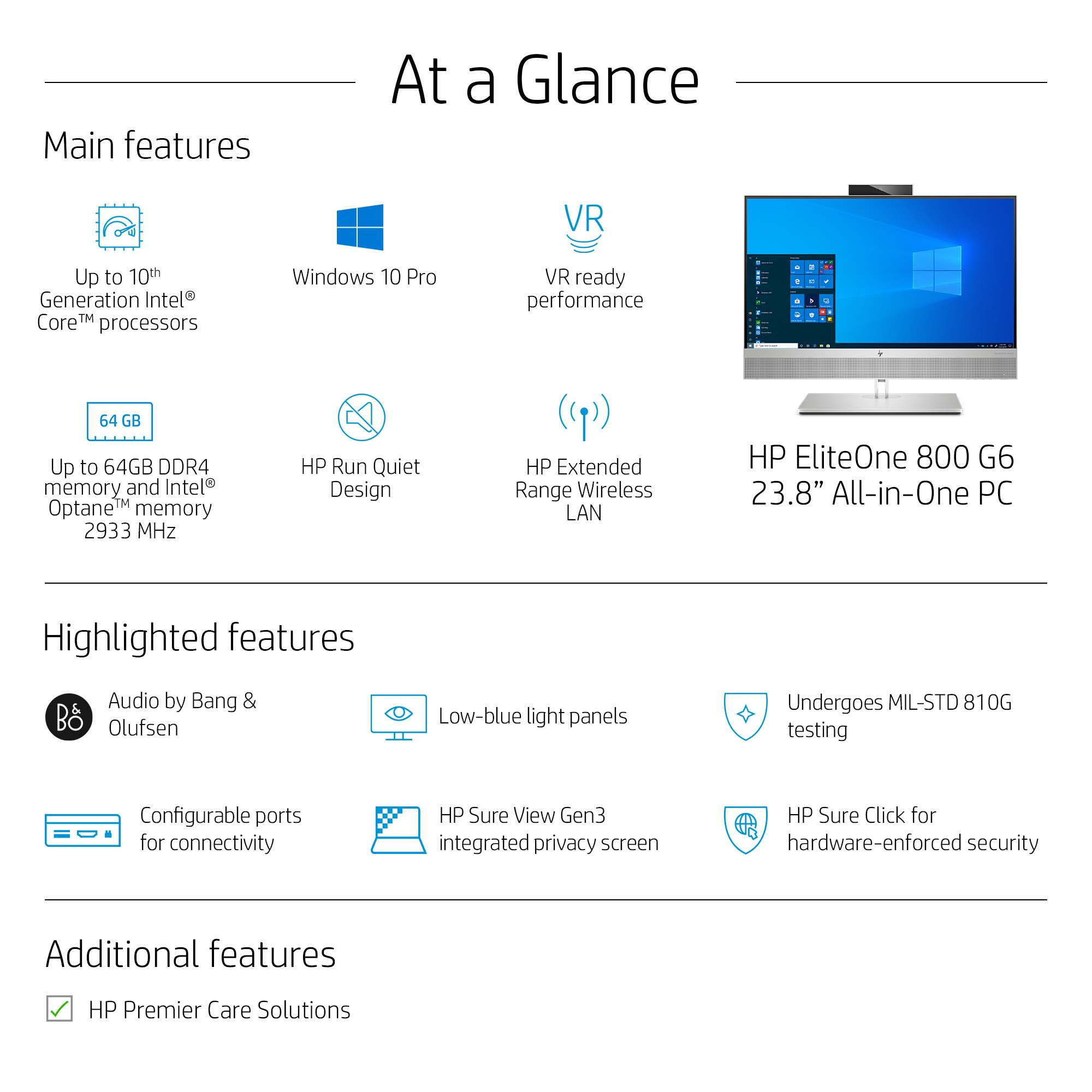 HP EliteOne 800 G6 Intel® Core™ i7 i7-10700 60.5 cm (23.8″) 1920 x 1080 pixels Touchscreen All-in-One PC 16 GB DDR4-SDRAM 512 GB SSD Windows 11 Pro Wi-Fi 6 (802.11ax) Silver image 39