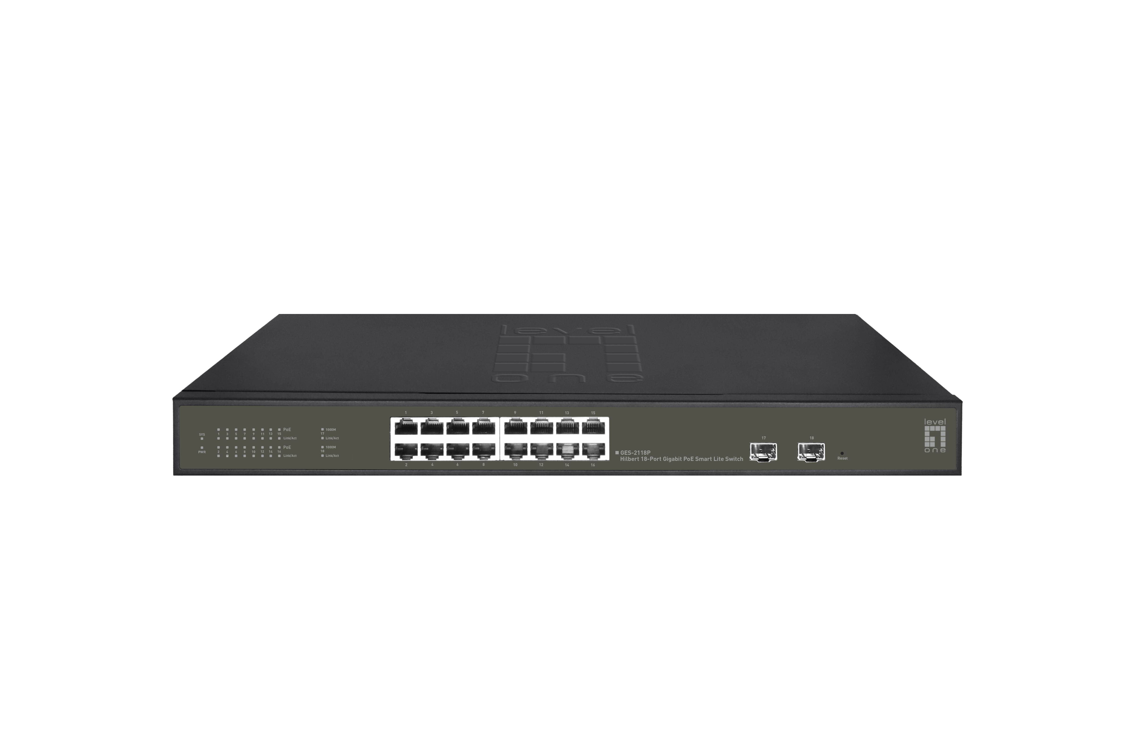 LevelOne PoE+Switch 16xGE PoE/2xSFP      230W Metall managed