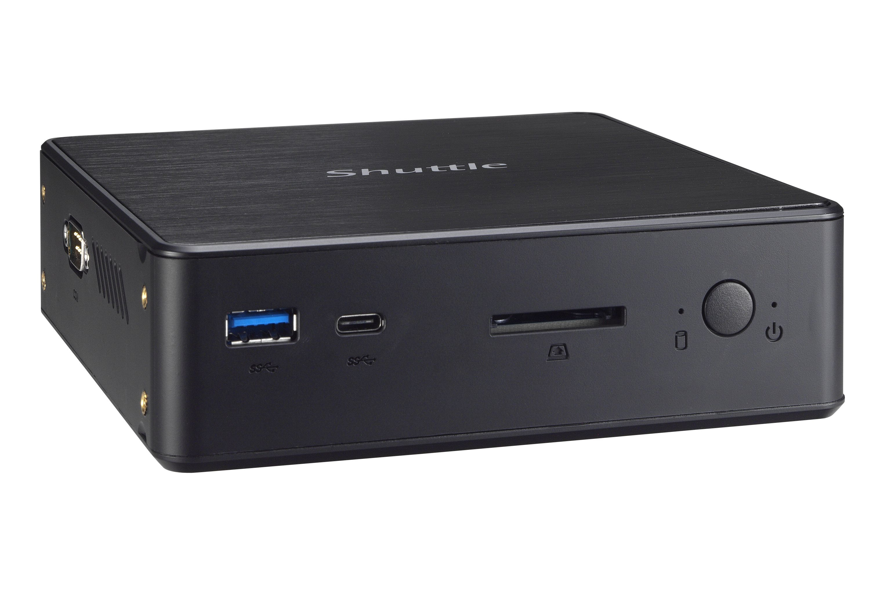 Shuttle Nano PC NC10U , Intel Celeron 4205U, 1x HDMI, 1x DP, 1x 2.5″ bay, 1x M.2, 1x LAN, 1x COM, Wifi, 24/7 permanent operation, incl. VESA & Stand image 1