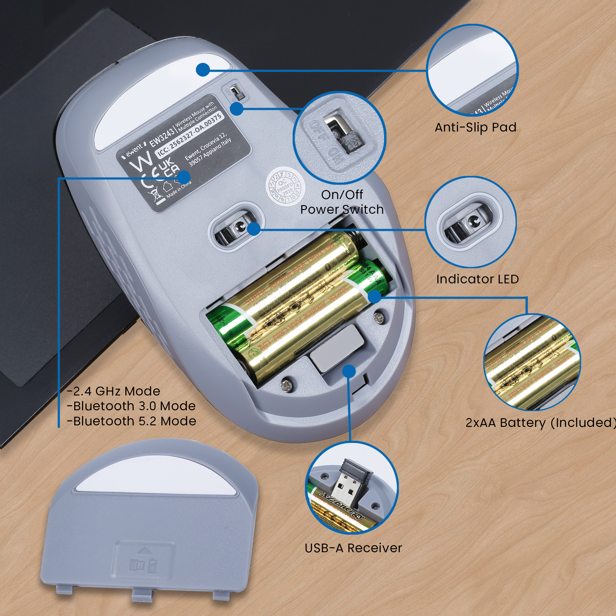 Ewent Wireless optical mouse with Multi-device connectivity, Silent clicks and Type-C Adapter – image 5