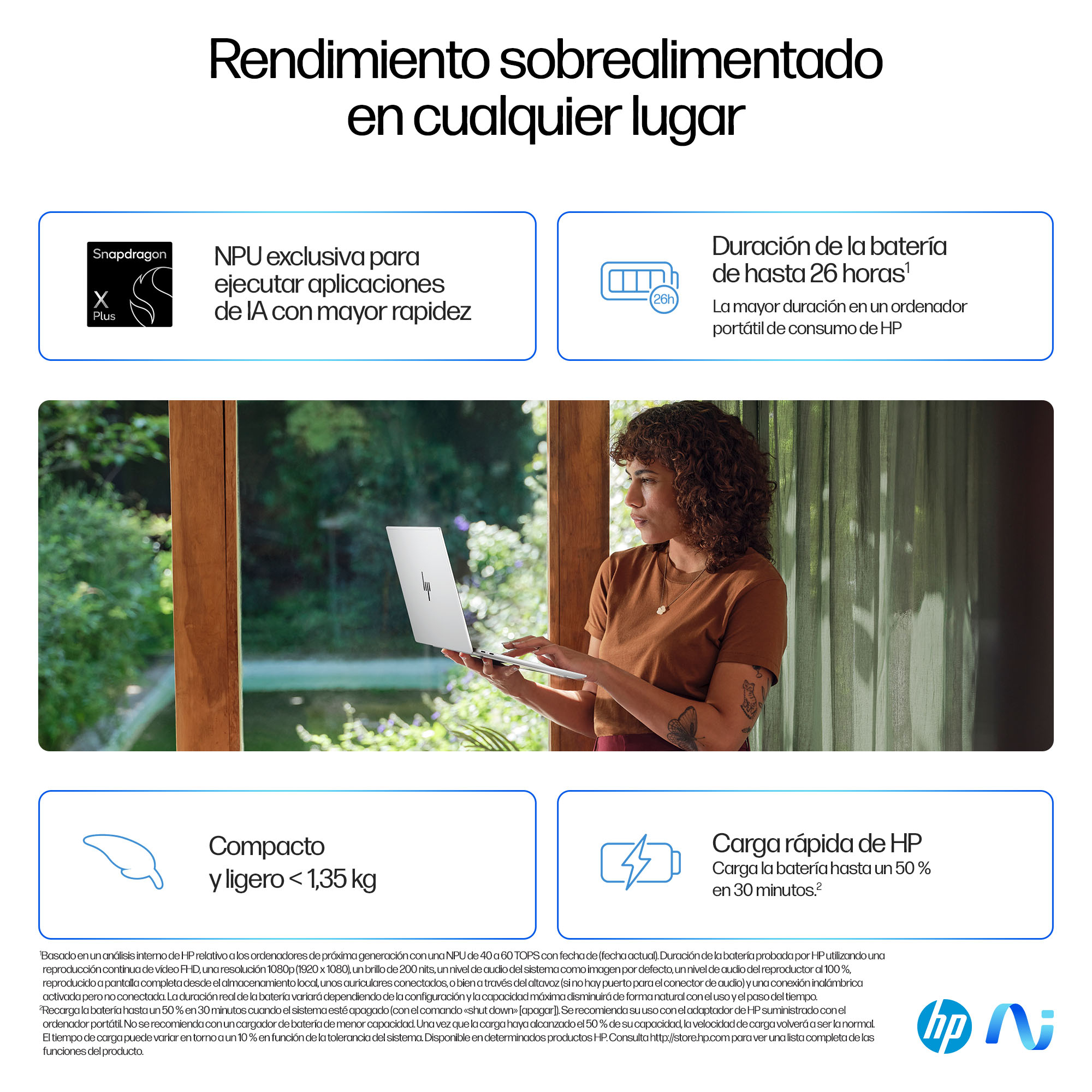 HP - Portátil HP OmniBook X 14-fe1004ns Copilot+PC, QC Snapdragon X Plus X1P-42-100, 16GB, 512GB SSD, 14', W11. - imagen 9