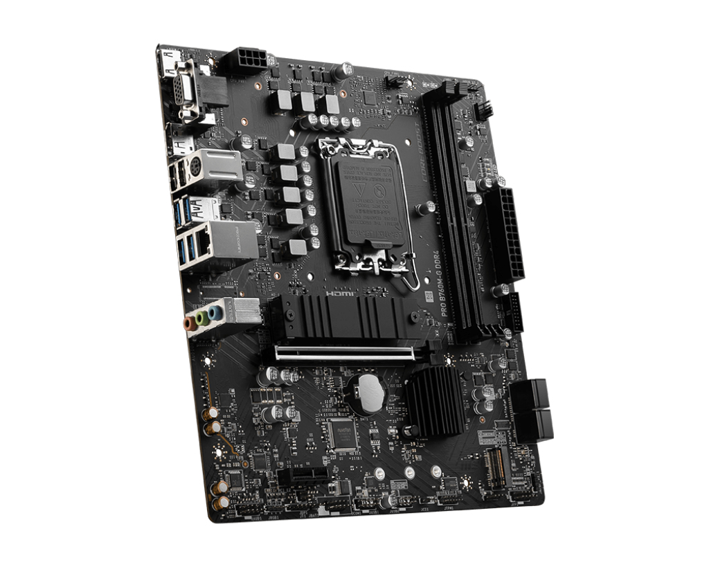 Tarjeta Madre MSI PRO B760M-G DDR4 - Socket 1700 - 2x DDR4 - 2133/3200/4800(OC)MHz - HDMI - VGA - DisplayPort - USB 2.0/3.2 - Micro ATX - PRO B760M-G DDR4