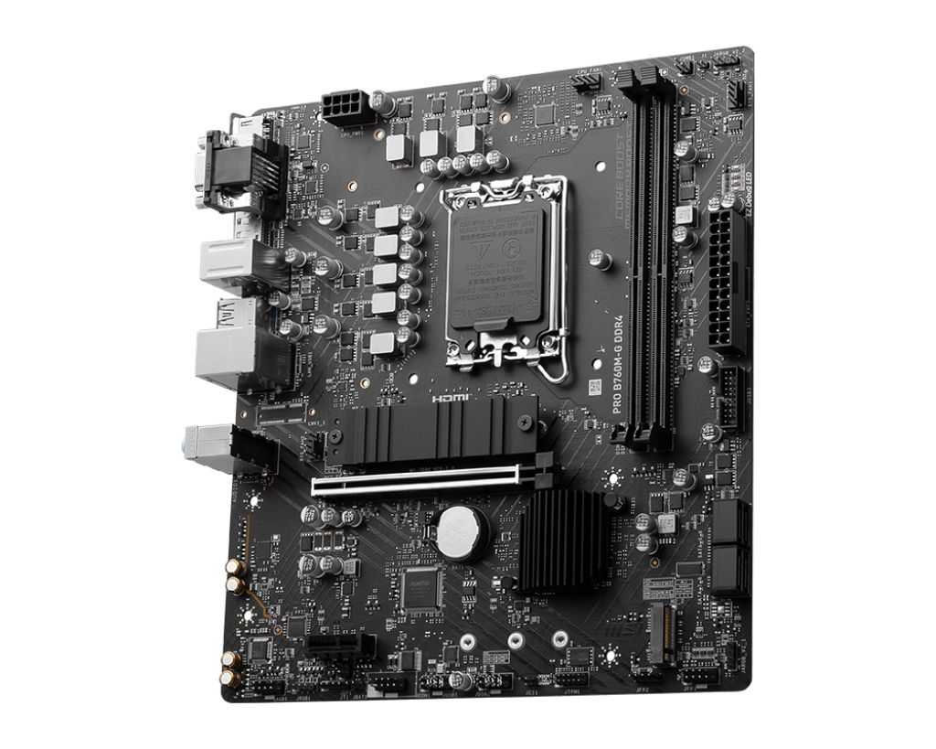 Tarjeta Madre MSI PRO B760M-G DDR4 - Socket 1700 - 2x DDR4 - 2133/3200/4800(OC)MHz - HDMI - VGA - DisplayPort - USB 2.0/3.2 - Micro ATX - PRO B760M-G DDR4