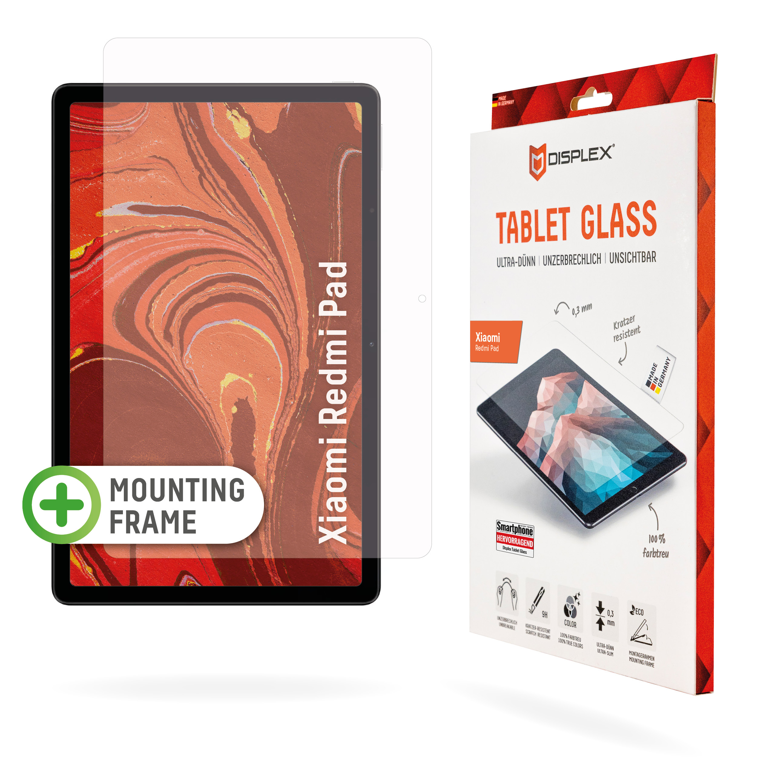 Displex Tablet Glass (9H) for Xiaomi Redmi Pad, Eco Mounting Frame, unbreakable