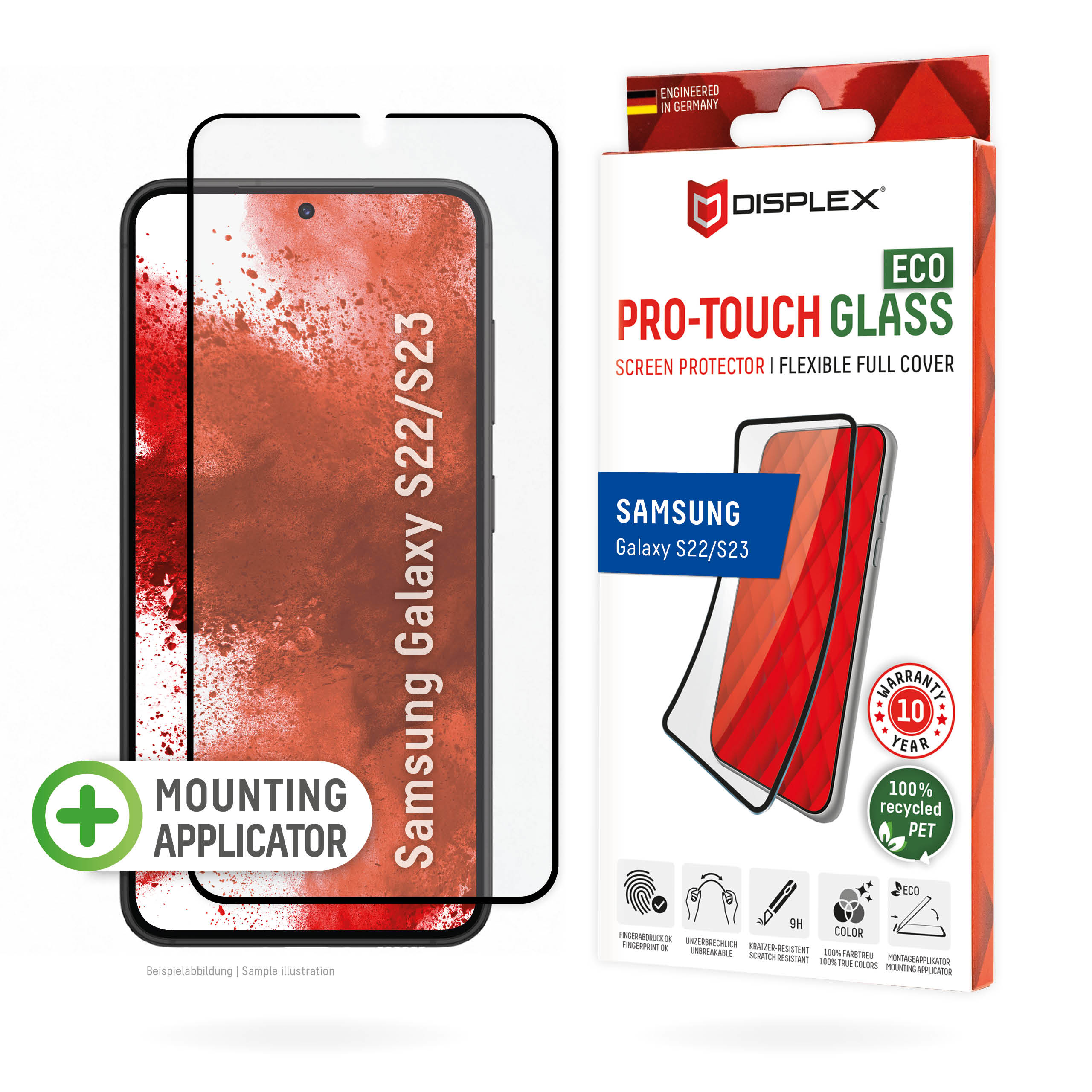 Displex Pro-Touch ECO Screen Protector (9H), FC for Samsung Galaxy S22/S23, Eco-Applicator, 100% FPS, Ultra-HD