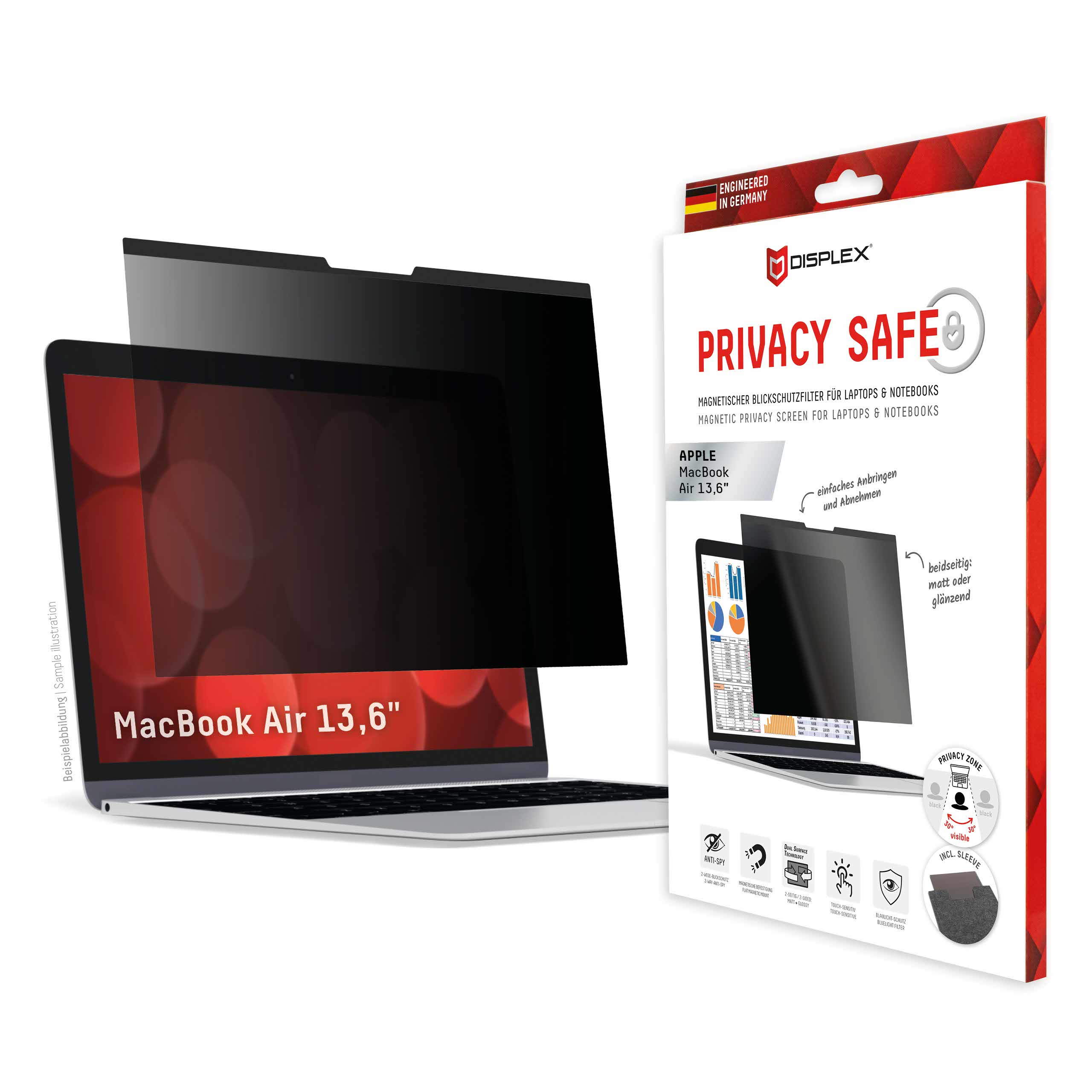 Displex PRIVACY SAFE magnetic 2-way privacy filter for MacBook Air 13,6‘‘