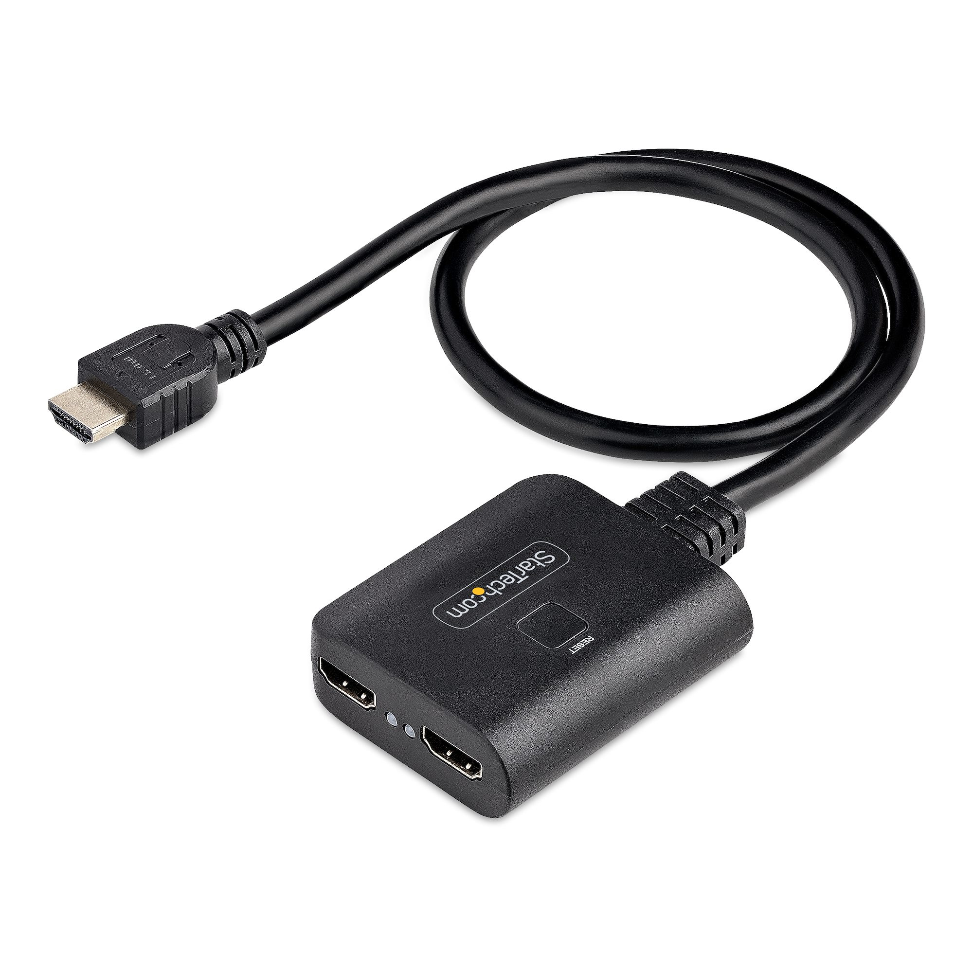 StarTech.com 2-Port HDMI Splitter, 4K 60Hz HDMI 2.0 Video, 4K HDMI Splitter 1 In 2 Out, 1x2 HDMI Display/Output Splitter, HDR/HDCP - 20in (50cm) Built-in HDMI Cable, Powered via USB or Included Power Supply (HDMI-SPLITTER-4K60UP) - Video/audio splitter - desktop