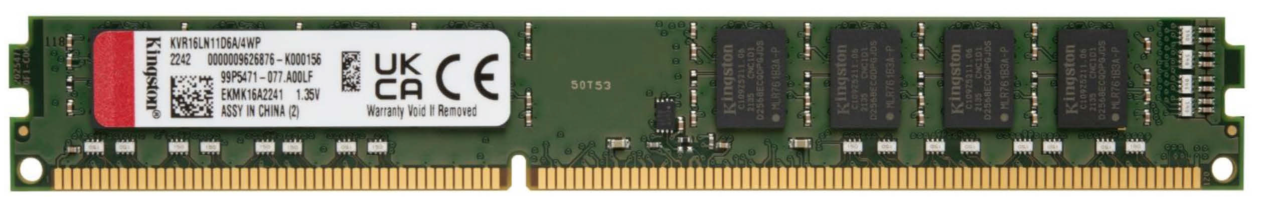 Memoria RAM Kingston ValueRAM - 4GB - DDR3 - 1600MHz - Non-ECC - KVR16N11D6A/4WP