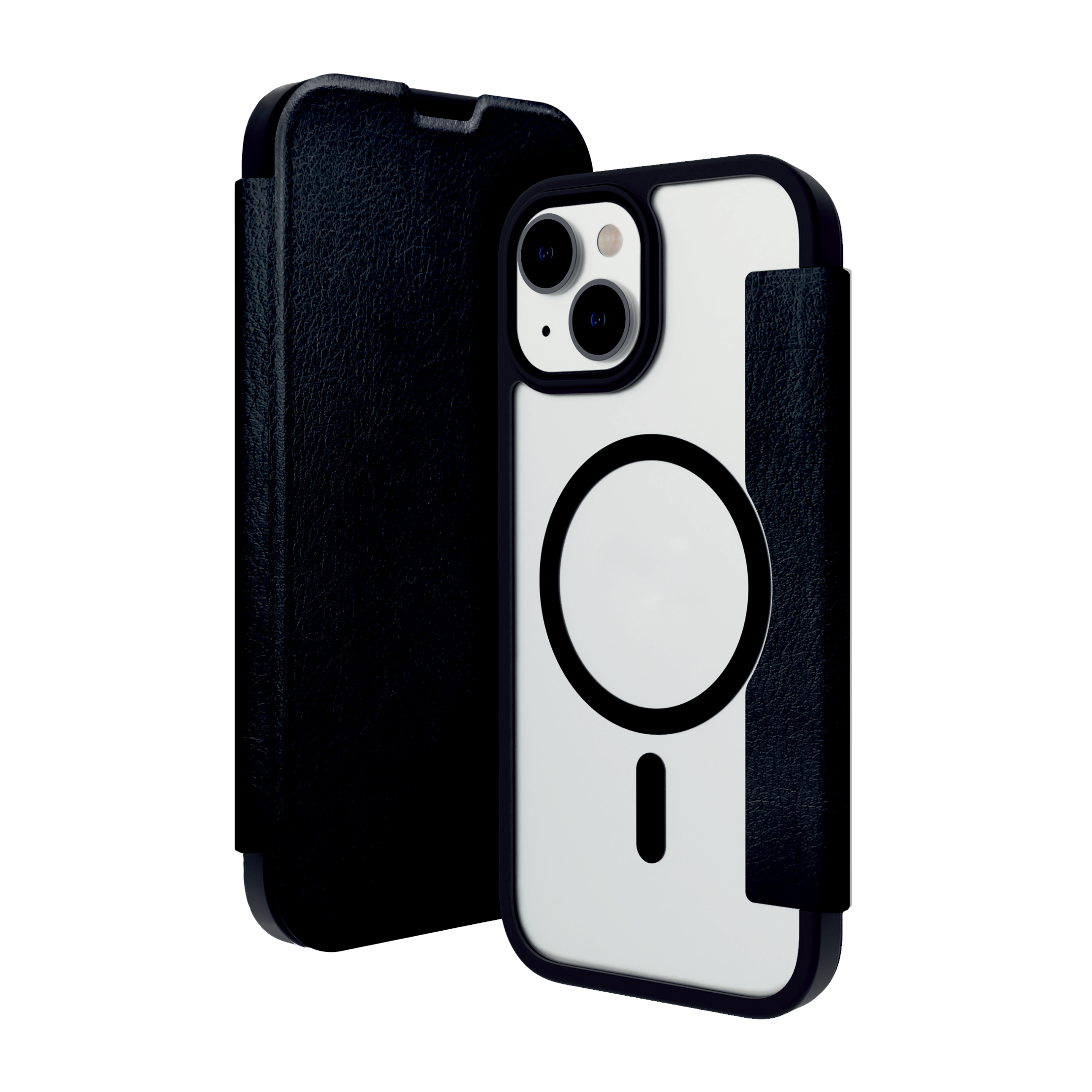 dbramante1928 Helsinki - Flip cover for mobile phone - MagSafe compatibility - vegan leather, plastic - clear, black - for Apple iPhone 15 Plus