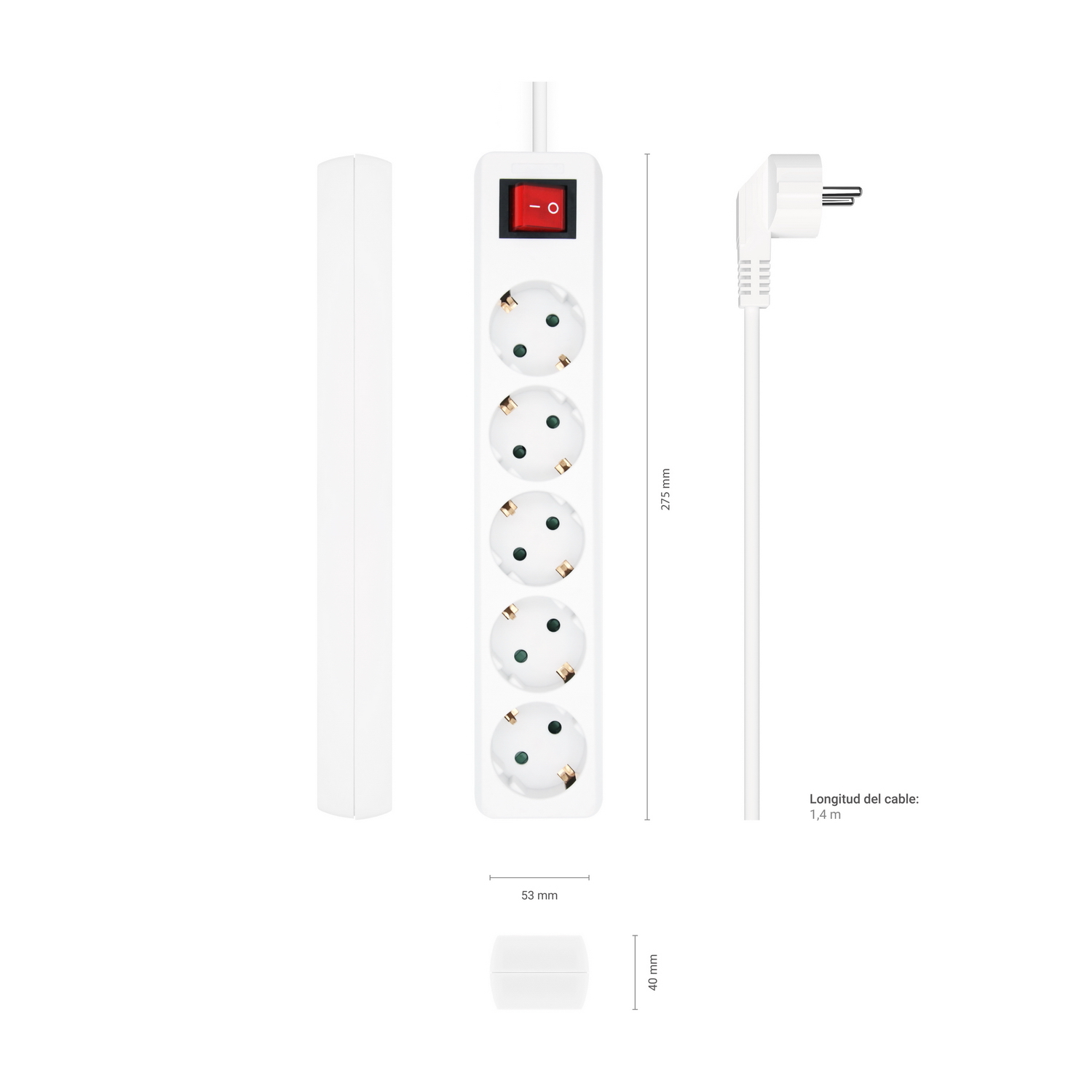 Resim AISENS A154-0651 Güç Dağıtıcı, 5 x Tip F Priz, 1.4m Kablo, Beyaz