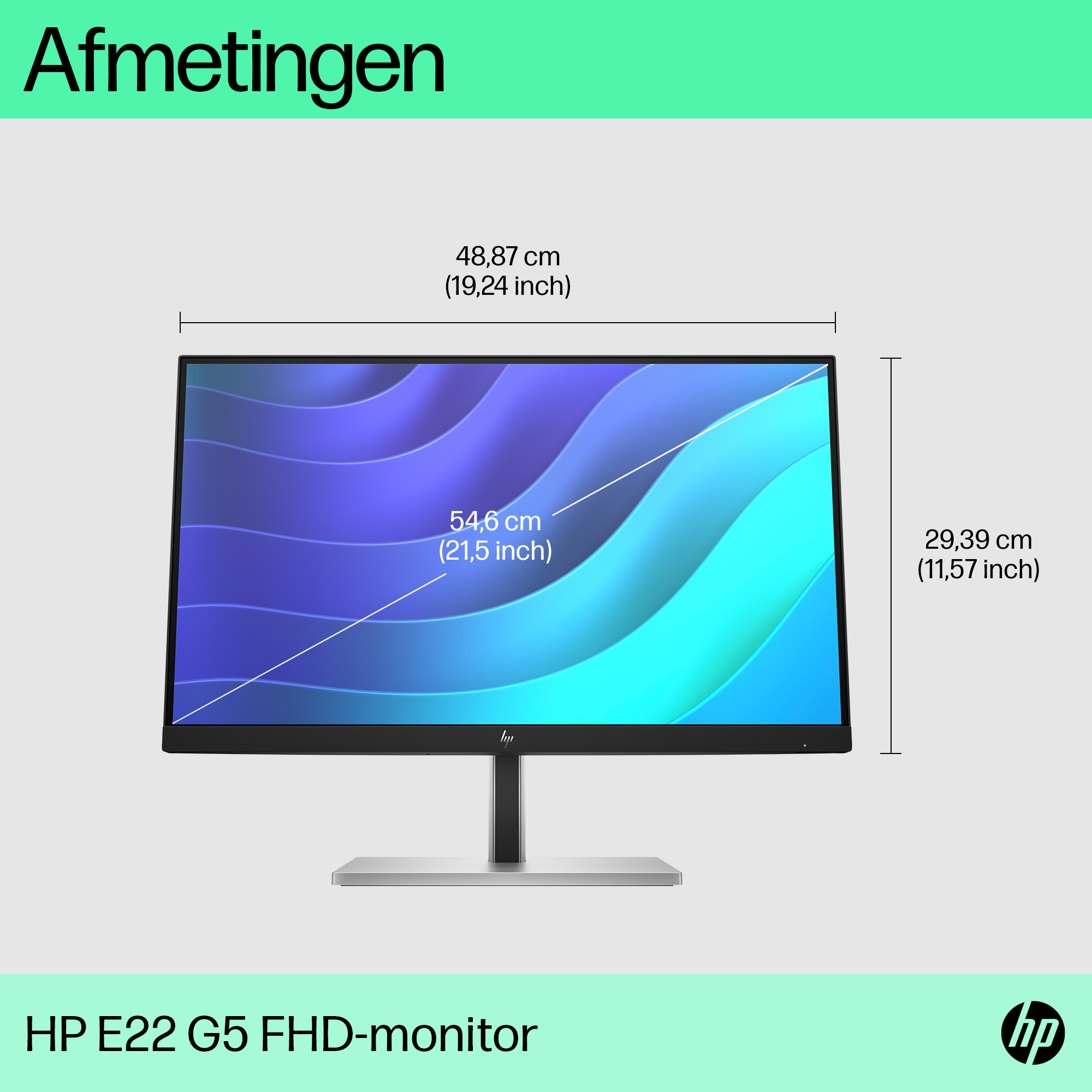 HP E-Series E22 G5 FHD Monitor. Display diagonal: 54.6 cm (21.5"), HD type: Full HD, Display technology: LCD, Display surf