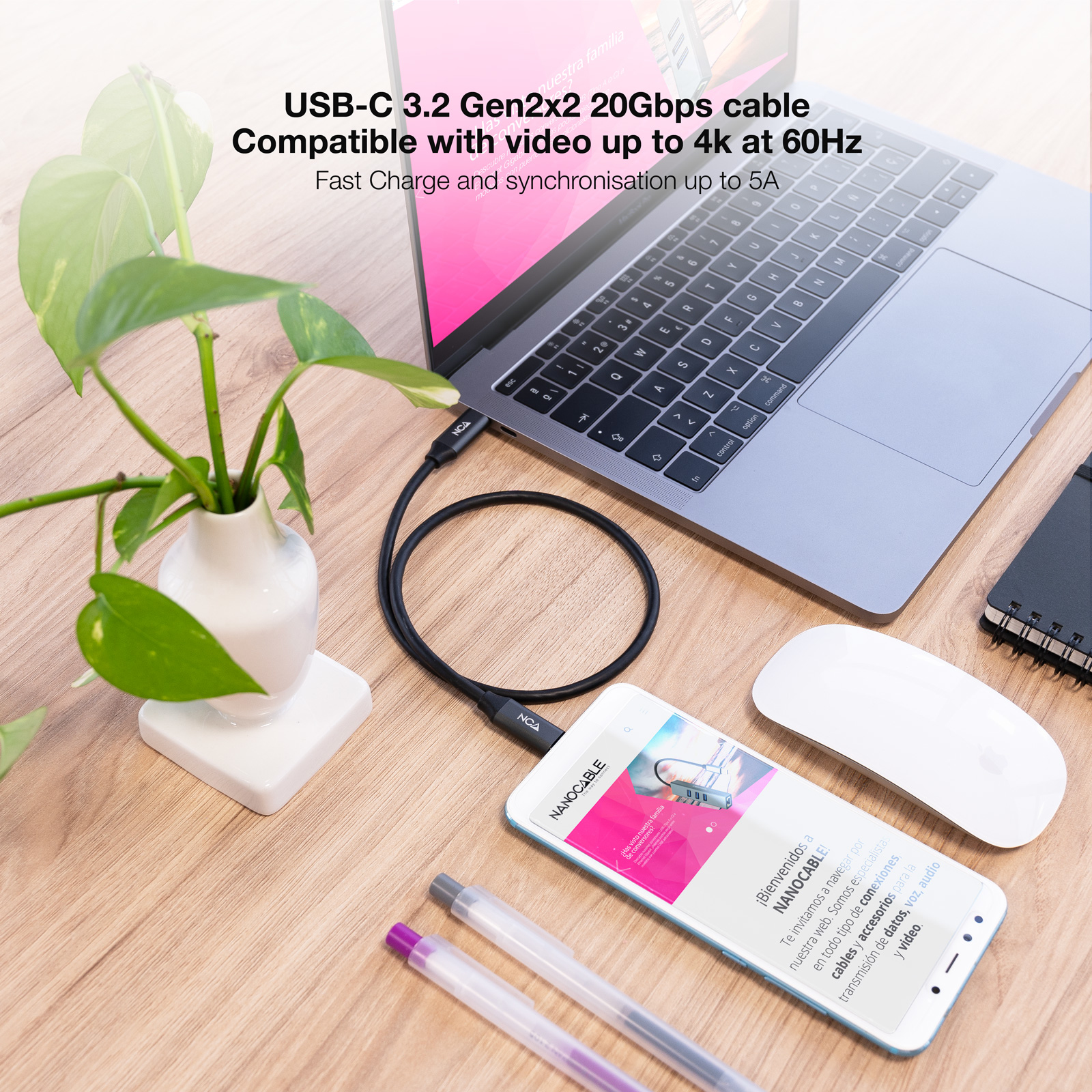 Resim Nanocable 10.01.4302 USB4 Gen 2x2 USB-C Kablo, 2m, Siyah