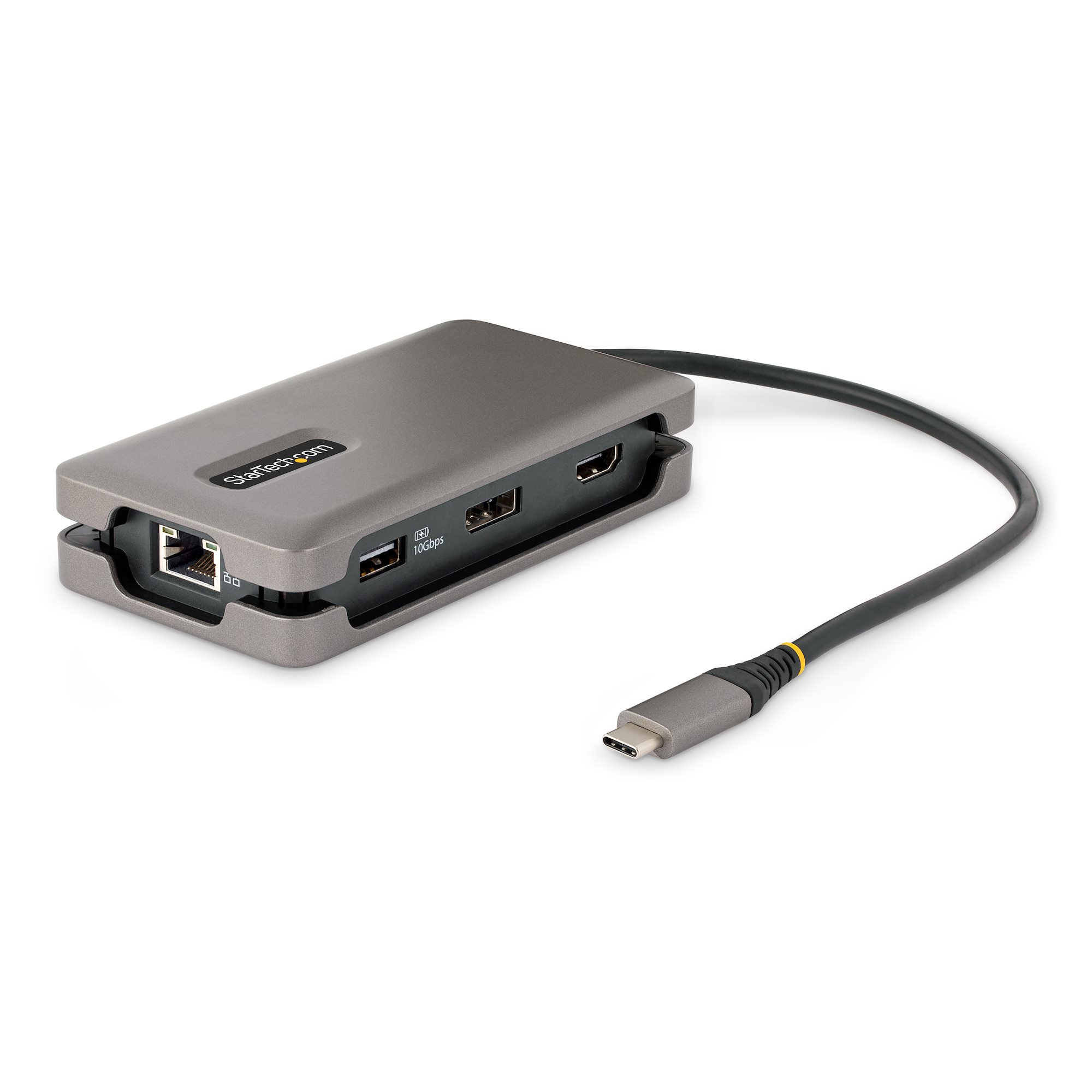 StarTech.com USB-C-multiportadapter - 4K 60 Hz HDMI/DP - USB-hubb med 3 portar - 100 W pass-through-strömförsörjning - GbE - Reseminidockningsstation med laddning - 30 cm omlindningsbar kabel