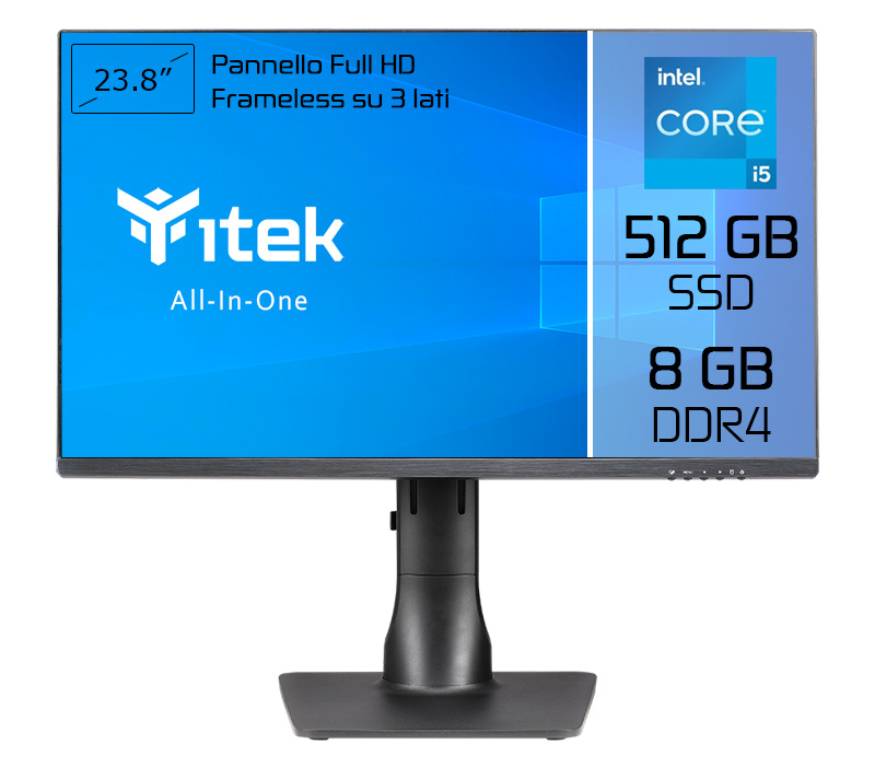 itek ITPCOA24NI58G5S All-in-One PC/workstation Intel® Core™ i5 i5-1135G7 60.5 cm (23.8″) 1920 x 1080 pixels 8 GB DDR4-SDRAM 512 GB SSD Wi-Fi 5 (802.11ac) Black image 1