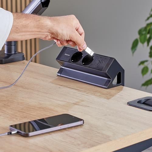 Fellowes Strommodul Schreibtisch 2xSteckdose,USB-A,USB-C sch Steckdosenleisten