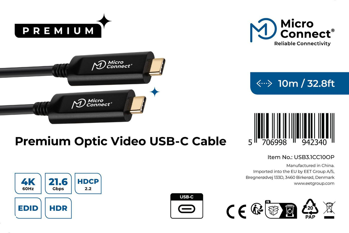 Resim Microconnect USB3.1CC10OP USB-C - USB-C Kablo, 10m, Siyah