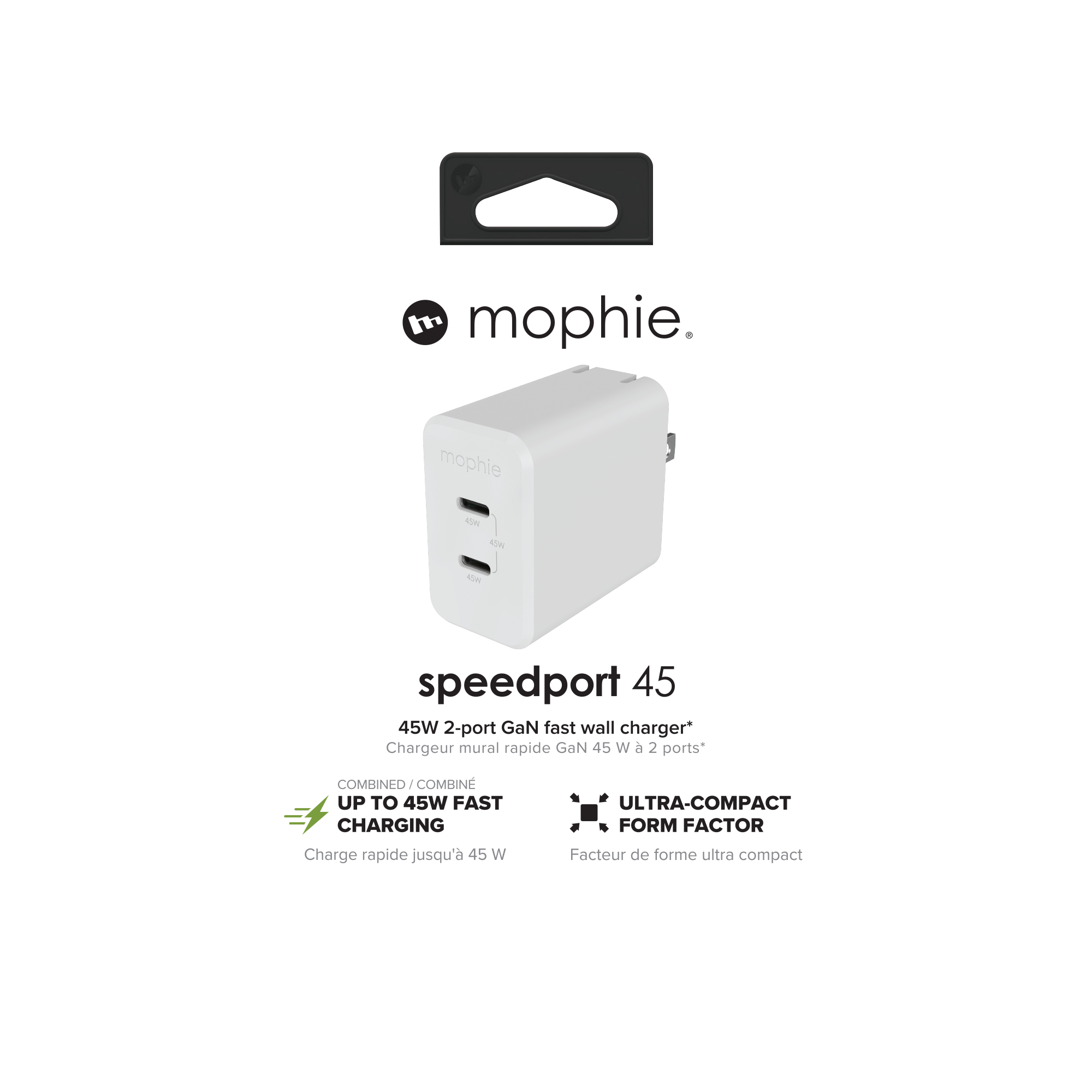mophie Accessories- Wall Adapter-USB-C-PD-DUAL-45W-GAN-White-NA(2xUSBC) – image 3