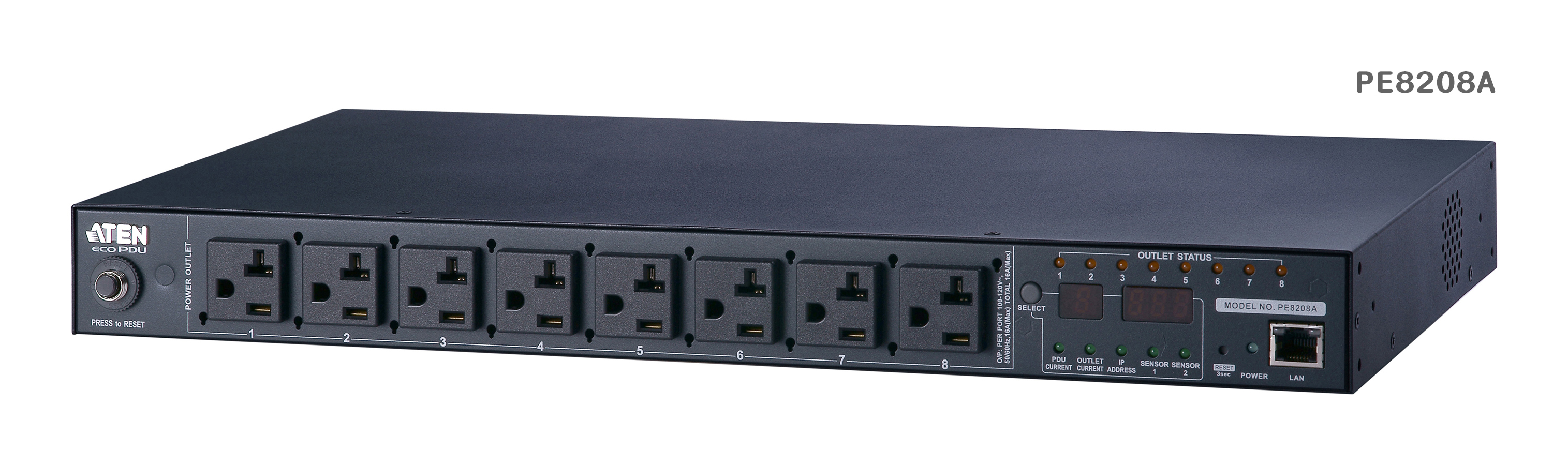 ATEN eco PDU PE8208AV - Power distribution unit (rack-mountable / external) - AC 100-240 V - 4160 VA - RS-232, Ethernet 10/100 - input: IEC 60320 C20 - output connectors: 8 (power IEC 60320 C13) - 1U - 19"