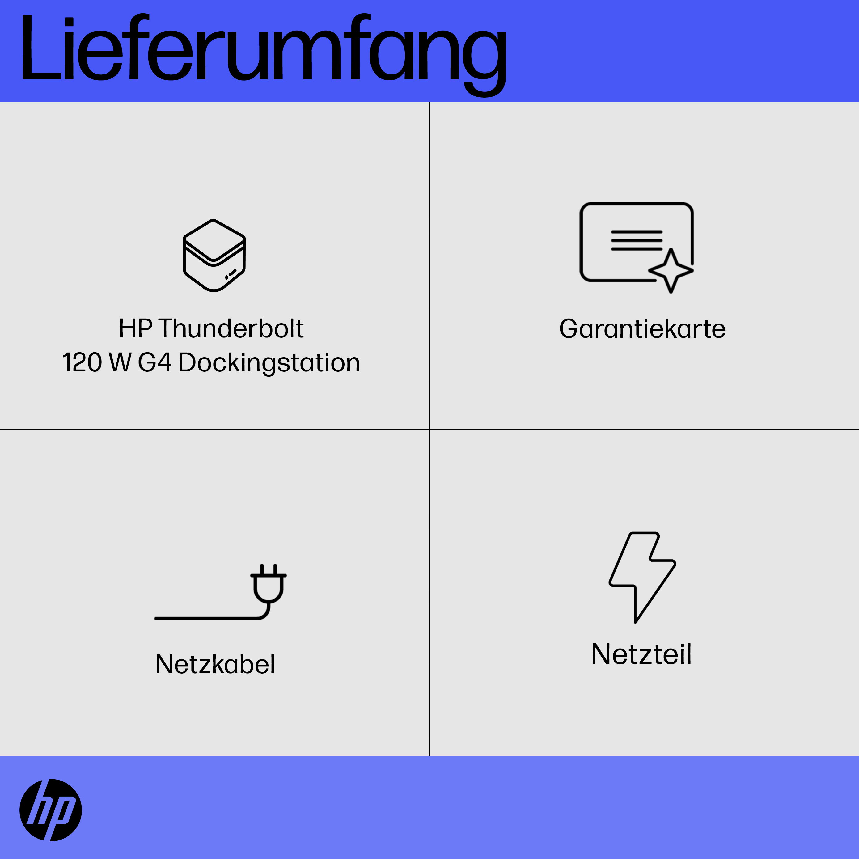 HP Thunderbolt Dock 120W G4. Connectivity technology: Wired, Host interface: Thunderbolt 4. Product colour: Black, Cable l