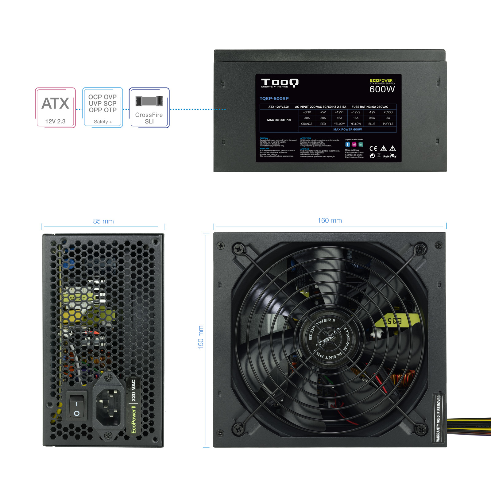 TooQ TQEP-600SP power supply unit 600 W 20+4 pin ATX ATX Black image 8