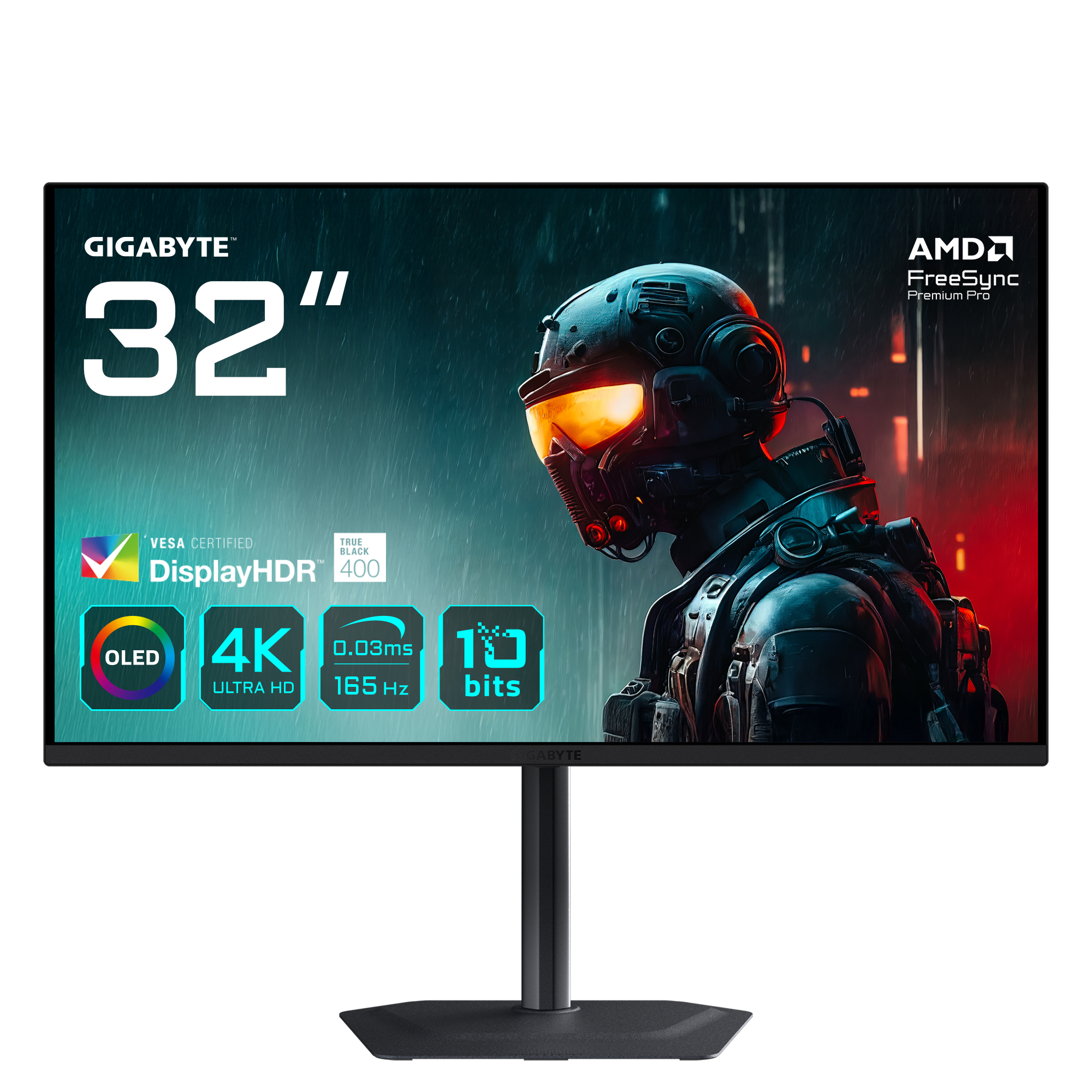 GIGABYTE MO32U 31,5" Monitor Gaming OLED 4K UHD - 3840 x 2160, 165Hz, 0.03ms, 250 cd/m², Display HDR True Black 400, HDMI 2.1,