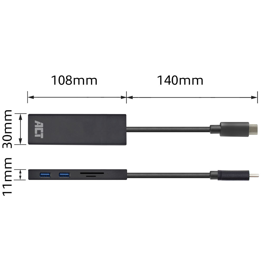 ACT USB-C hub 3.0 3 port, USB-A, card reader – image 4