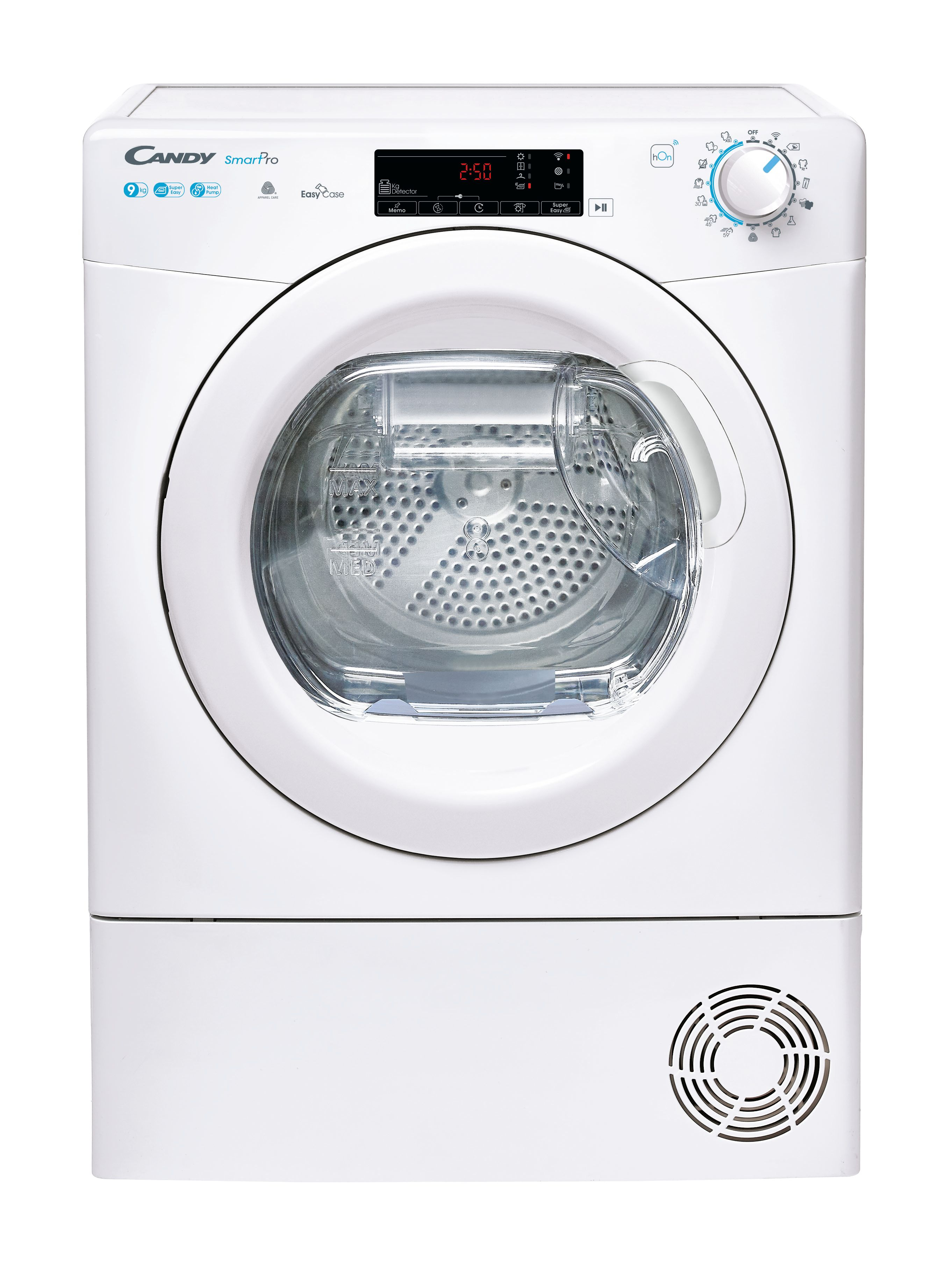 Secadora bomba de calor - Candy Smart Pro CSOE H9A2TE-S, 9kg, 15 programas, Wi-Fi, Función anti-arrugas, Blanco