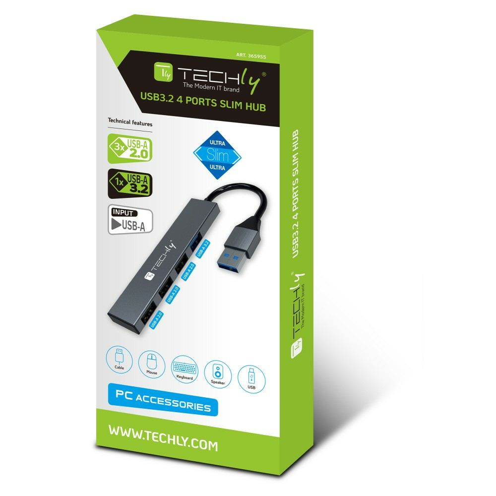 Techly IUSB32-HUB4A-3U2SL interface hub USB 3.2 Gen 1 (3.1 Gen 1) Type-A 5000 Mbit/s Grey – image 2