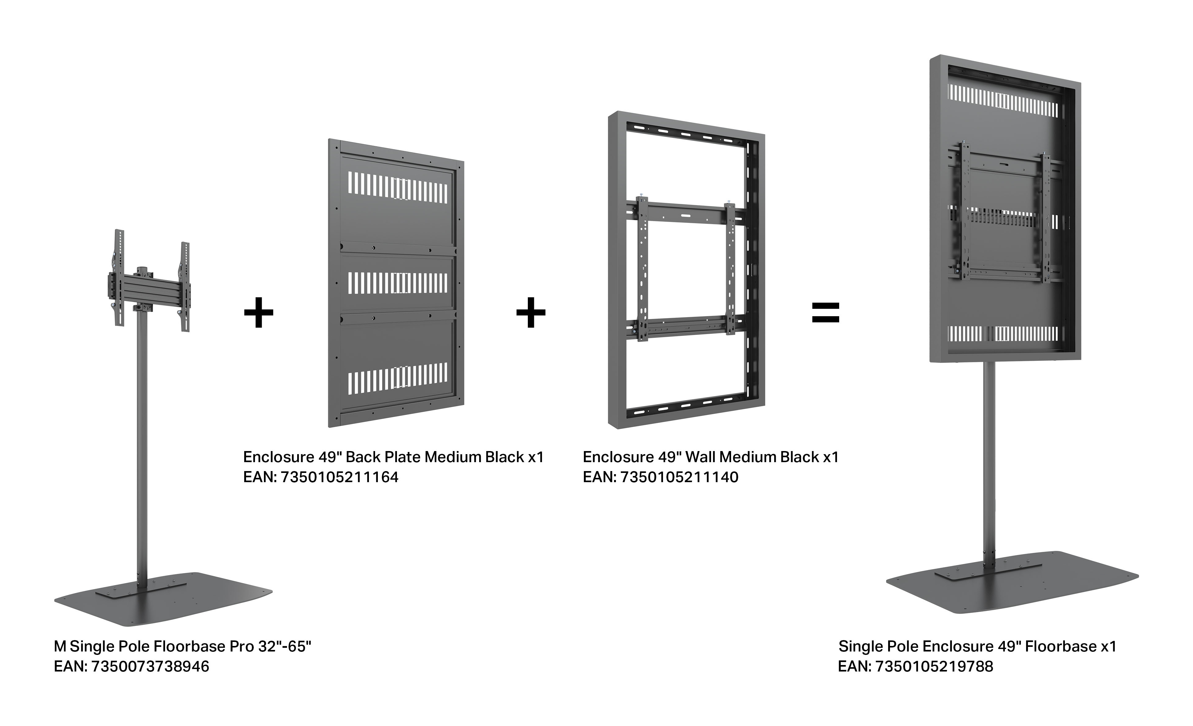 صورة حامل أرضي Multibrackets M Pro Series 49" بعمود واحد - فولاذ أسود
