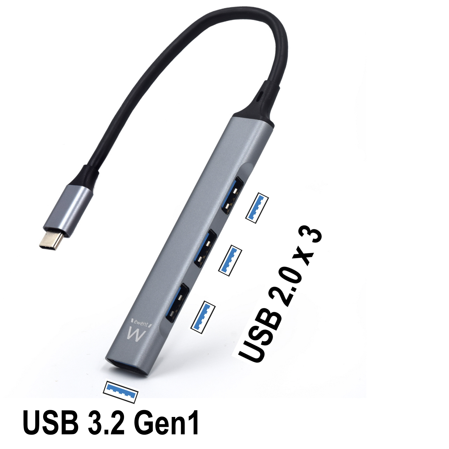 Ewent EW1145 interface hub USB 3.2 Gen 1 (3.1 Gen 1) Type-C 5000 Mbit/s Grey, Silver – image 2